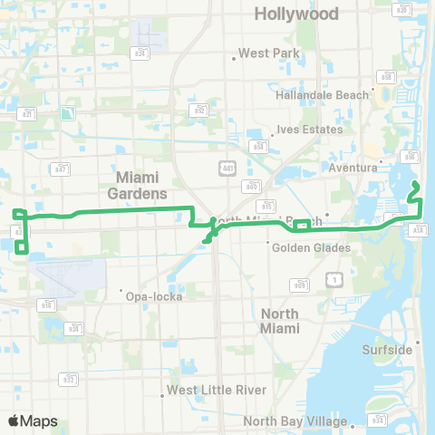 Miami-Dade Transit Miami Lakes-North Miami-Haulover map