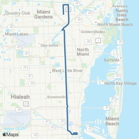 Miami-Dade Transit Norwood - Downtown via NW 7 Ave map