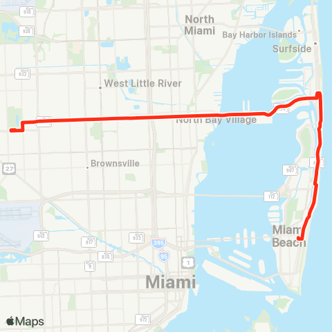 Miami-Dade Transit Hialeah-Miami Beach via 79 St map