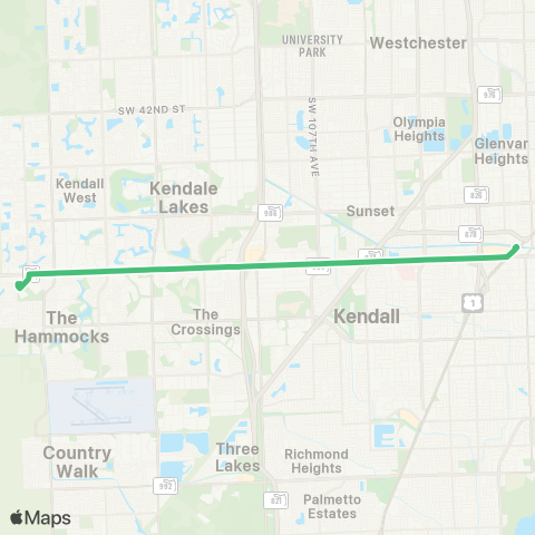 Miami-Dade Transit 162 Ave to Dadeland North via 88 St map