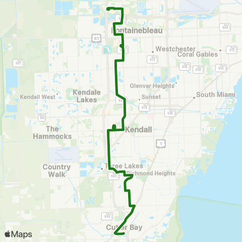 Miami-Dade Transit Dolphin Mall-MDC Kend-Cutler Bay map