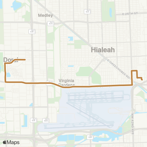 Miami-Dade Transit Hia.Tri-Rail Sta-Doral via 36st map