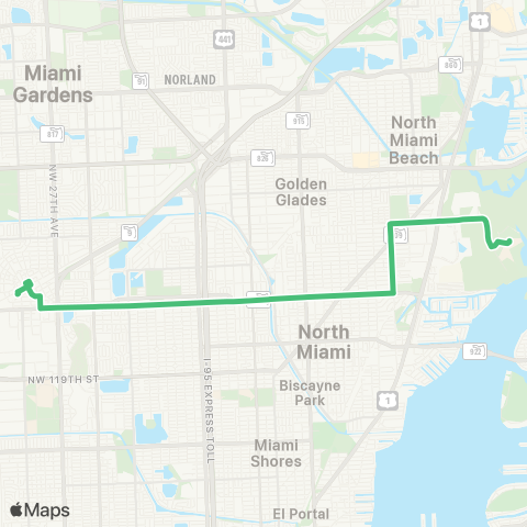 Miami-Dade Transit 135th St Crosstown map