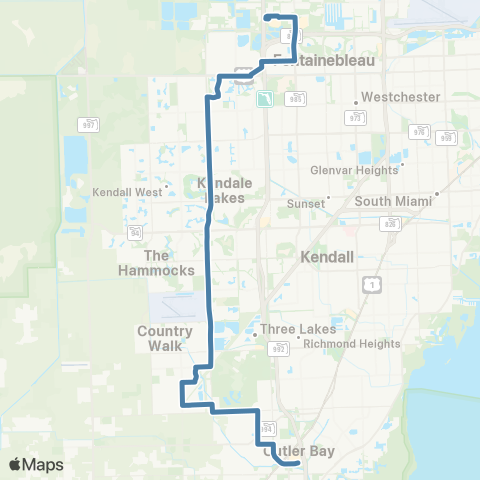 Miami-Dade Transit FIU-Cutler Bay via 137 Ave map