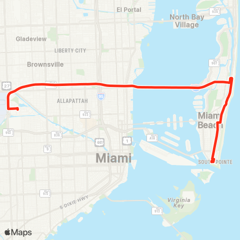 Miami-Dade Transit Miami Beach Airport Flyer map