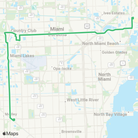 Miami-Dade Transit Aventura-Hialeah via 183 St / 67 Ave map