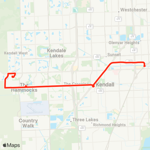 Miami-Dade Transit Hammocks-Dadeland North via 104 St map