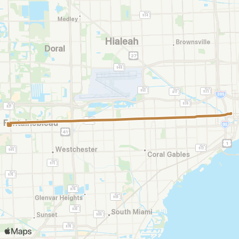 Miami-Dade Transit Sweetwater-Downtown via Flagler St map