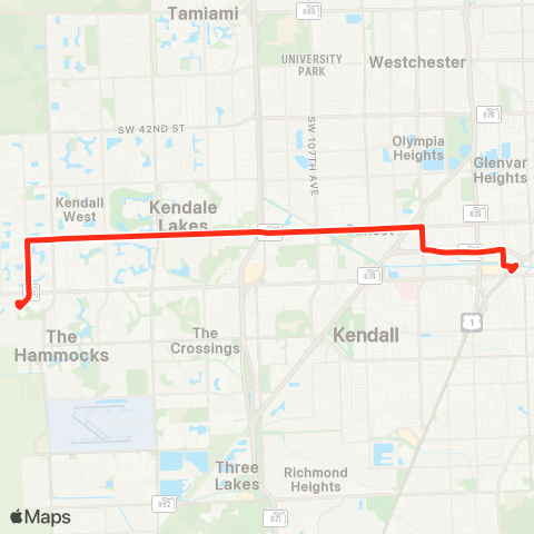 Miami-Dade Transit West Kendall-Dadeland No via 72 St map