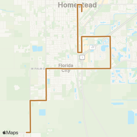 Miami-Dade Transit Homestead to Fl City map