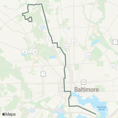 MDOT MTA Fort McHenry - Sinai Hospital map