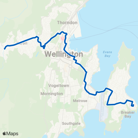 Metlink Karori - Wellington - Hataitai - Miramar / Seatoun map