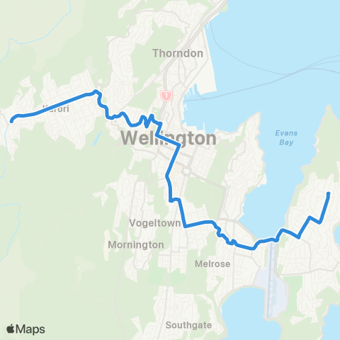 Metlink Miramar - Newtown - Kelburn - Karori map