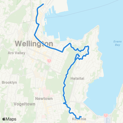 Metlink Kilbirnie - Mt Victoria - Wellington Sta map