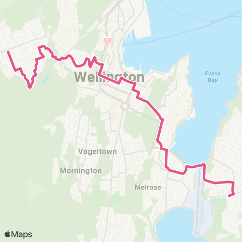 Metlink Karori (Wrights Hill) - Kelburn - Courtenay Pl map