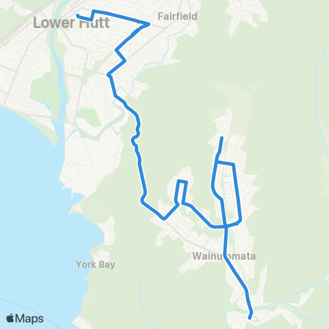 Metlink Wainuiomata N - Waterloo - Lower Hutt map