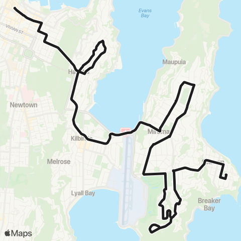 Metlink After Midnight (Wellington - Miramar - Strathmore Pk - Seatoun) map