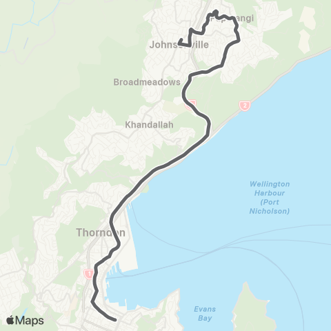 Metlink Johnsonville - Paparangi - Wellington map