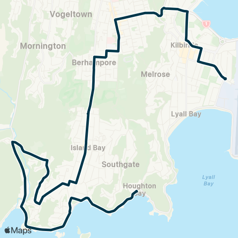 Metlink Houghton Bay - Owhiro Bay - Island Bay - S Wellington Intermediate Sch & Kilbirnie Colleges map