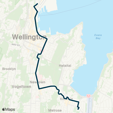 Metlink Rongotai Coll - Kilbirnie - Newtown - Wellington map