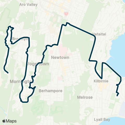 Metlink Kowhai Pk - Kingston - Vogeltown - Basin Schools, St Patrick's & Rongotai Colleges map