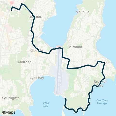 Metlink Moa Point - Seatoun - Kilbirnie - Hataitai - Wellington E Girls' Coll & St Mark's Sch map