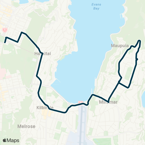 Metlink Miramar N - Kilbirnie - Hataitai - Wellington E Girls' Coll & St Mark's Sch map