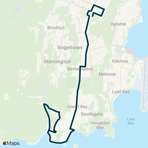 Metlink Owhiro Bay - Island Bay - Berhampore - Wellington E Girls' Coll & St Marks' map