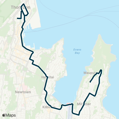 Metlink Miramar - Kilbirnie - Hataitai - Thorndon Colleges map