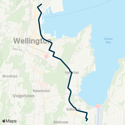 Metlink Rongotai Coll - Kilbirnie - Hataitai - Wellington map