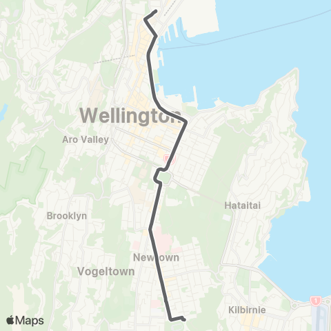 Metlink Wellington Hosp - Wellington Sta (Direct via Quays) map