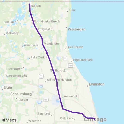 Metra North Central Service map