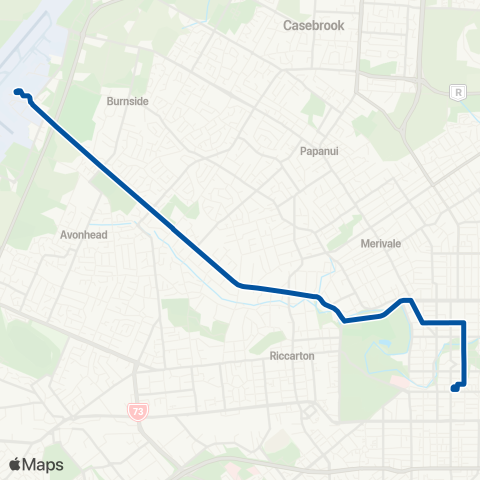 Metro Christchurch Airport / City via Fendalton map