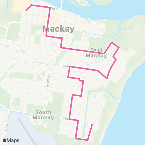 Translink Mackay Caneland Central - East Mackay via City map