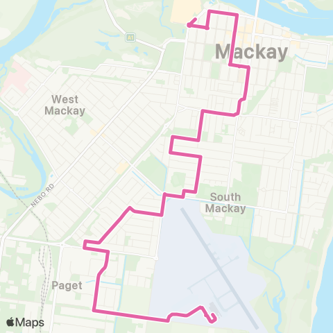 Translink Mackay Caneland Central - Mackay Airport via City map