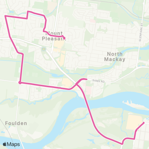 Translink Mackay Caneland Central - Mt Pleasant via Glenella map