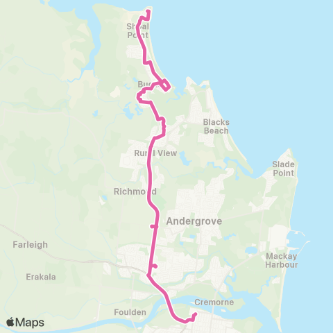 Translink Mackay Caneland Central, - Shoal Point via Bucasia map