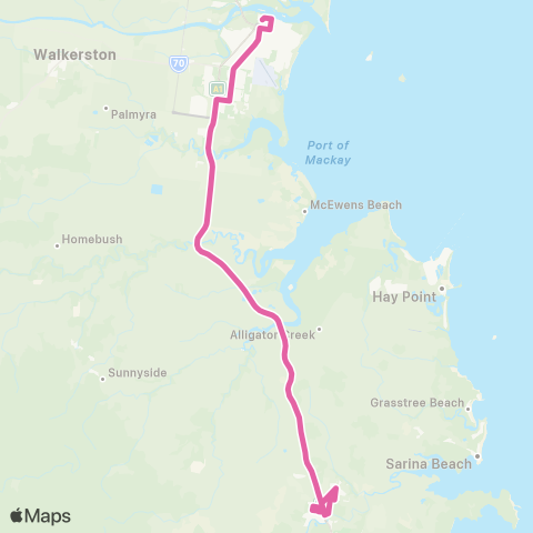 Translink Mackay Caneland Central - Sarina via City map