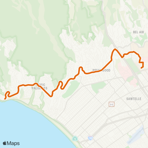 Metro Westwood - Pacific Palisades via Sunset Bl map