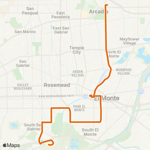 Metro Montebello - El Monte - Arcadia via Rush Santa Anita map