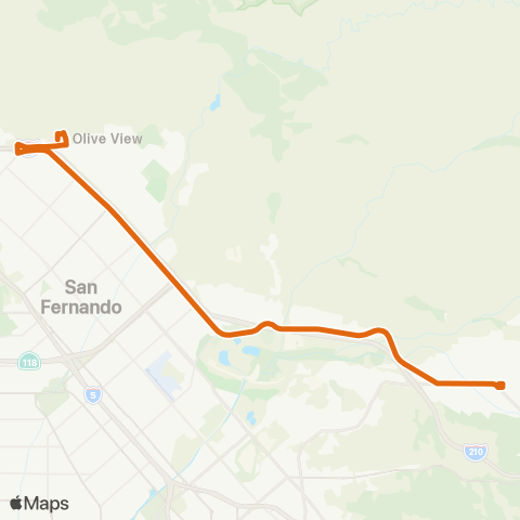 Metro Sylmar Olive View Hosp. - Sunland via Foothill Bl map