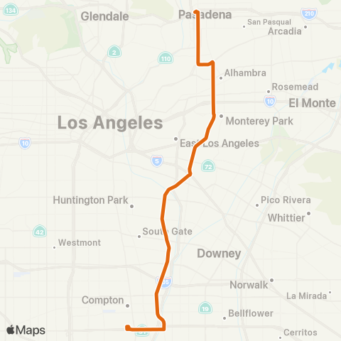 Metro Artesia Sta-Pasadena via Atlantic - Fair Oaks map