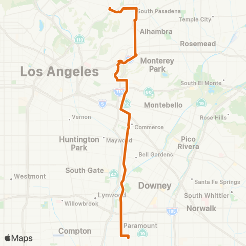 Metro Highland Pk - Paramount via Fremont - Eastern map