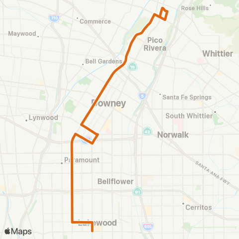 Metro Pico Rivera - Lakewood Ctr Mall via Paramount Bl map