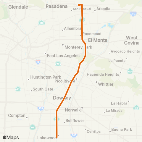 Metro S Madre Villa Sta-Lakewood Ctr Mall via Rosemead map