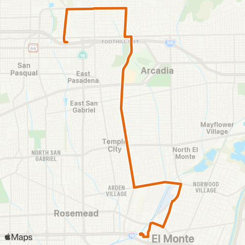 Metro Sierra Madre Villa Sta - El Monte Sta via Baldwin map