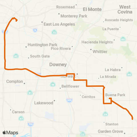 Metro Dtwn LA - Disneyland via Harbor Tway-105 Fwy map