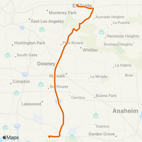 Metro El Monte Sta - Long Bch VA Med Ctr via I-605 Fwy map