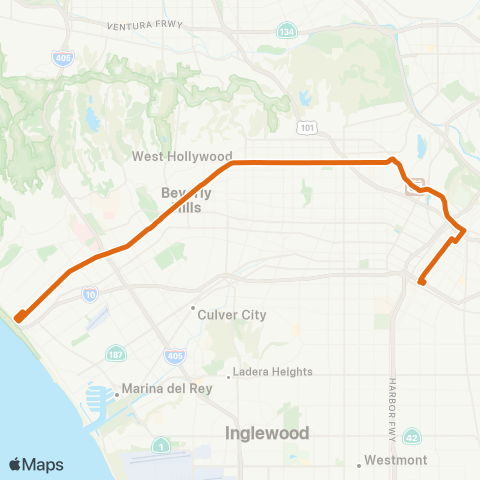 Metro Dtwn LA - Santa Monica via Santa Monica Bl map