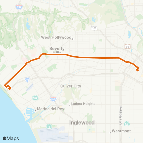 Metro Dtwn LA - Santa Monica via Wilshire Bl map